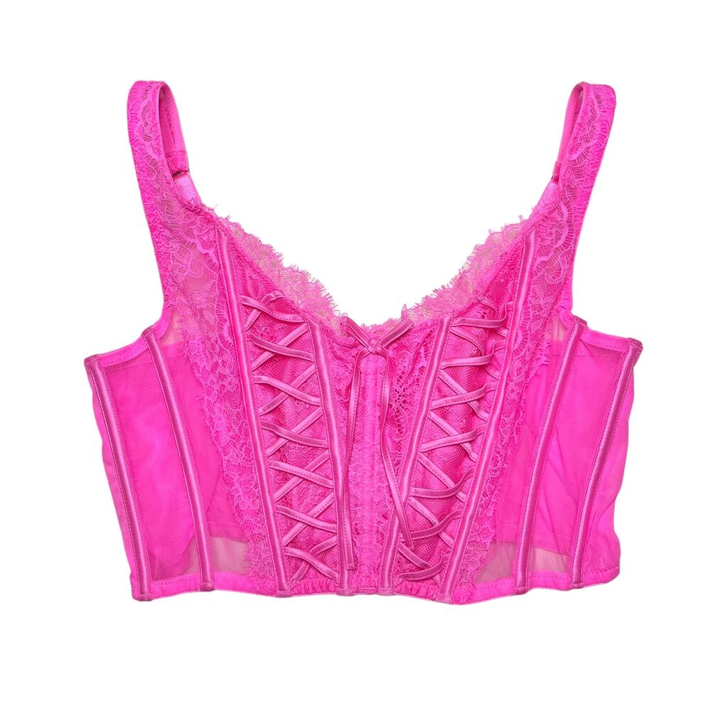Victoria's Secret Lace-Up Corset Bra Top Neon Peony Size MediumDD
